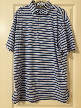 Peter Millar Blue and White Striped Polo